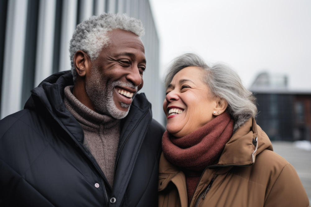 Senior Couple Smiling Outdoors In The City