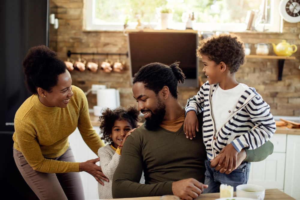 Black Family Having Fun WIth Their Son and Daughter At Home