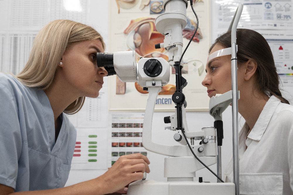 Ophthalmologist Performing Eye Exam On Patient